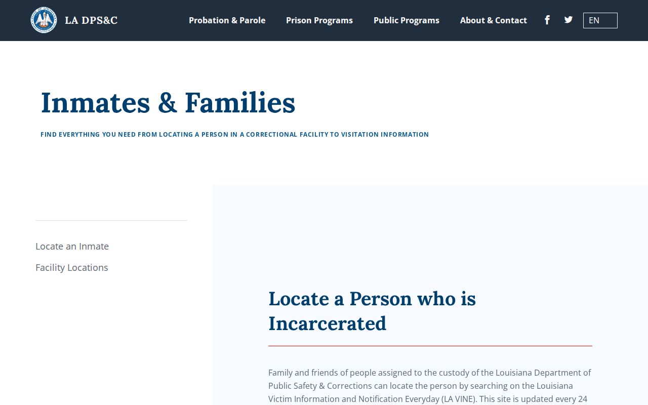 Louisiana DPS and Corrections inmate locator guidance