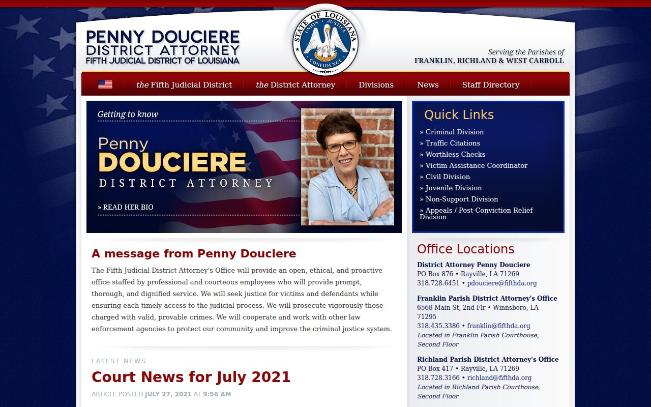 Fifth Judicial District Attorney website serving Franklin Parish
