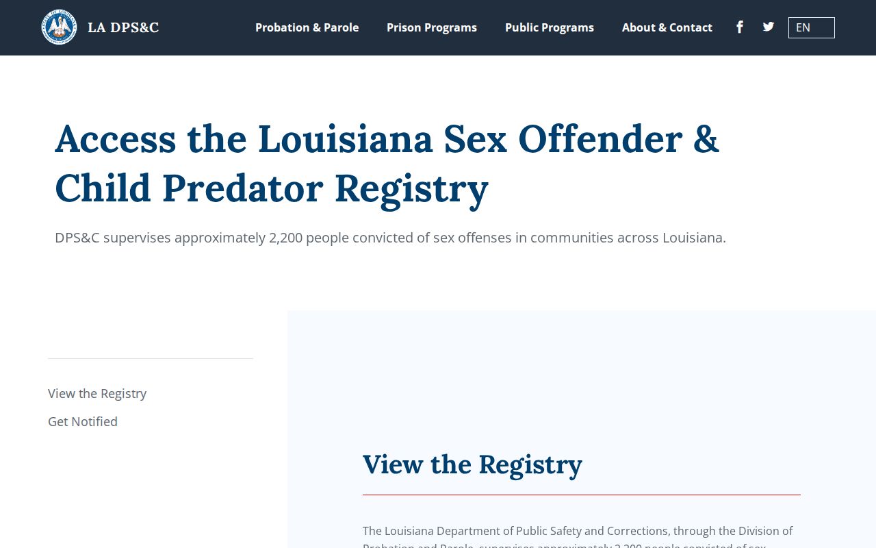 Louisiana Department of Public Safety and Corrections sex offender registry gateway