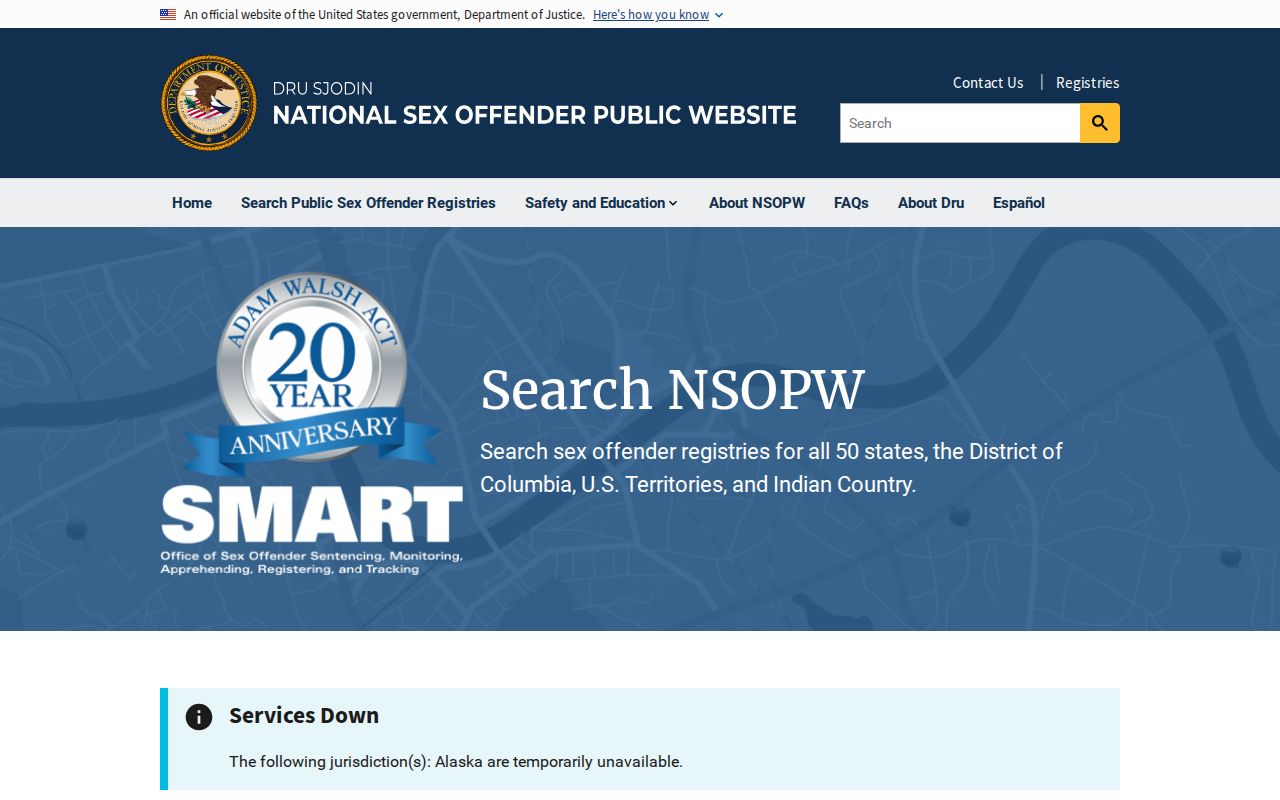 National Sex Offender Public Website cross-state search interface
